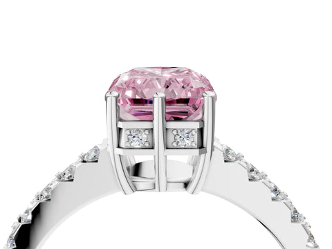White gold Fancy Pink Radiant Cut Solitaire Diamond Engagement Ring with Pavé Band and Six-Prong Setting_16