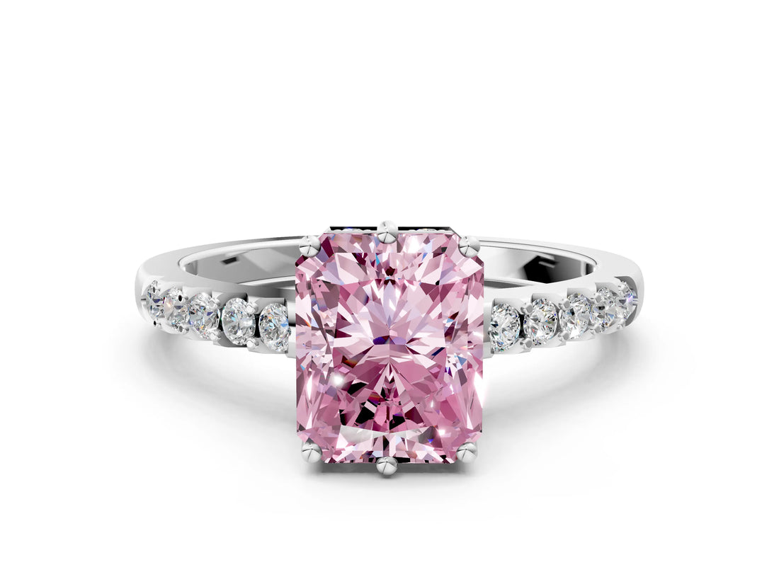White gold Fancy Pink Radiant Cut Solitaire Diamond Engagement Ring with Pavé Band and Six-Prong Setting_24
