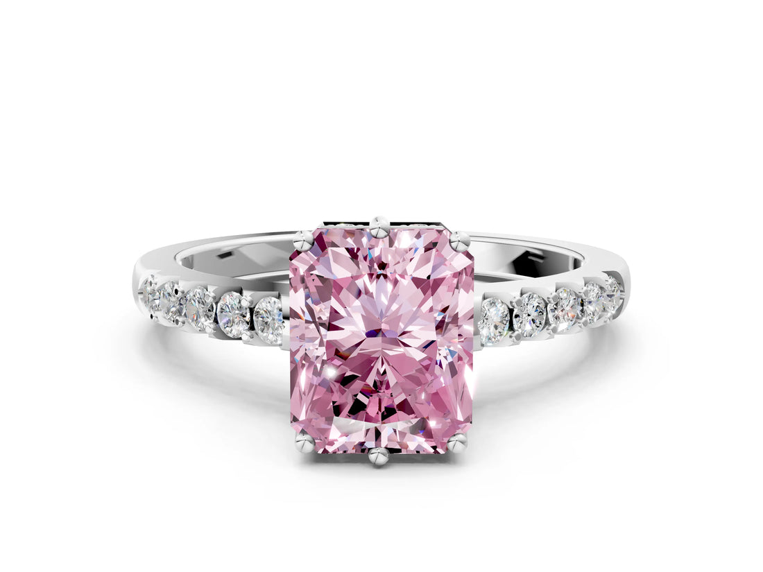 White gold Fancy Pink Radiant Cut Solitaire Diamond Engagement Ring with Pavé Band and Six-Prong Setting_30