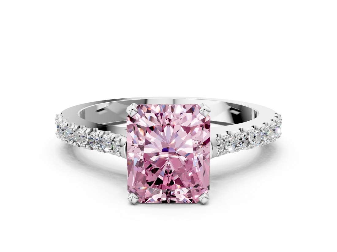 White gold Fancy Pink Radiant  Cut Solitaire Diamond Engagement Ring with Pave Band and Four-Prong Setting_149