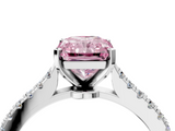 White gold Fancy Pink Radiant  Cut Solitaire Diamond Engagement Ring with Pave Band and Four-Prong Setting_153