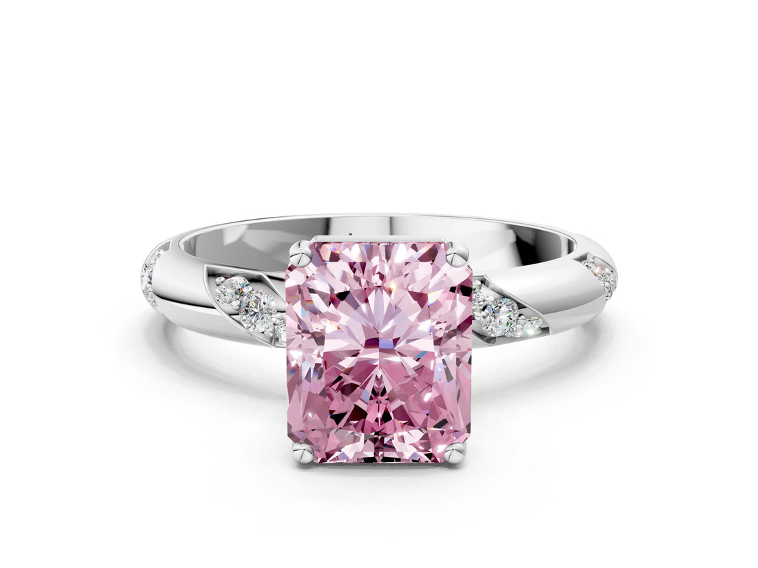 White gold Fancy Pink Radiant Cut Solitaire Diamond Engagement Ring with Twisted Pave Band and Four-Prong Setting_75