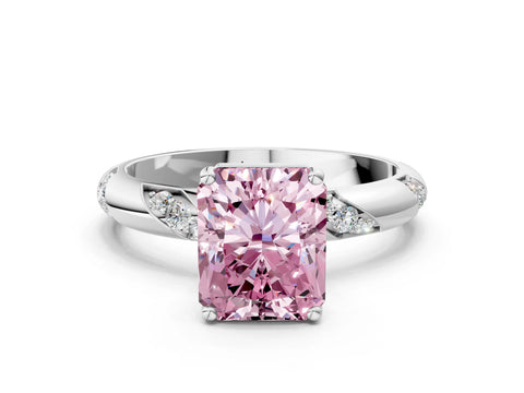 White gold Fancy Pink Radiant Cut Solitaire Diamond Engagement Ring with Twisted Pave Band and Four-Prong Setting_75