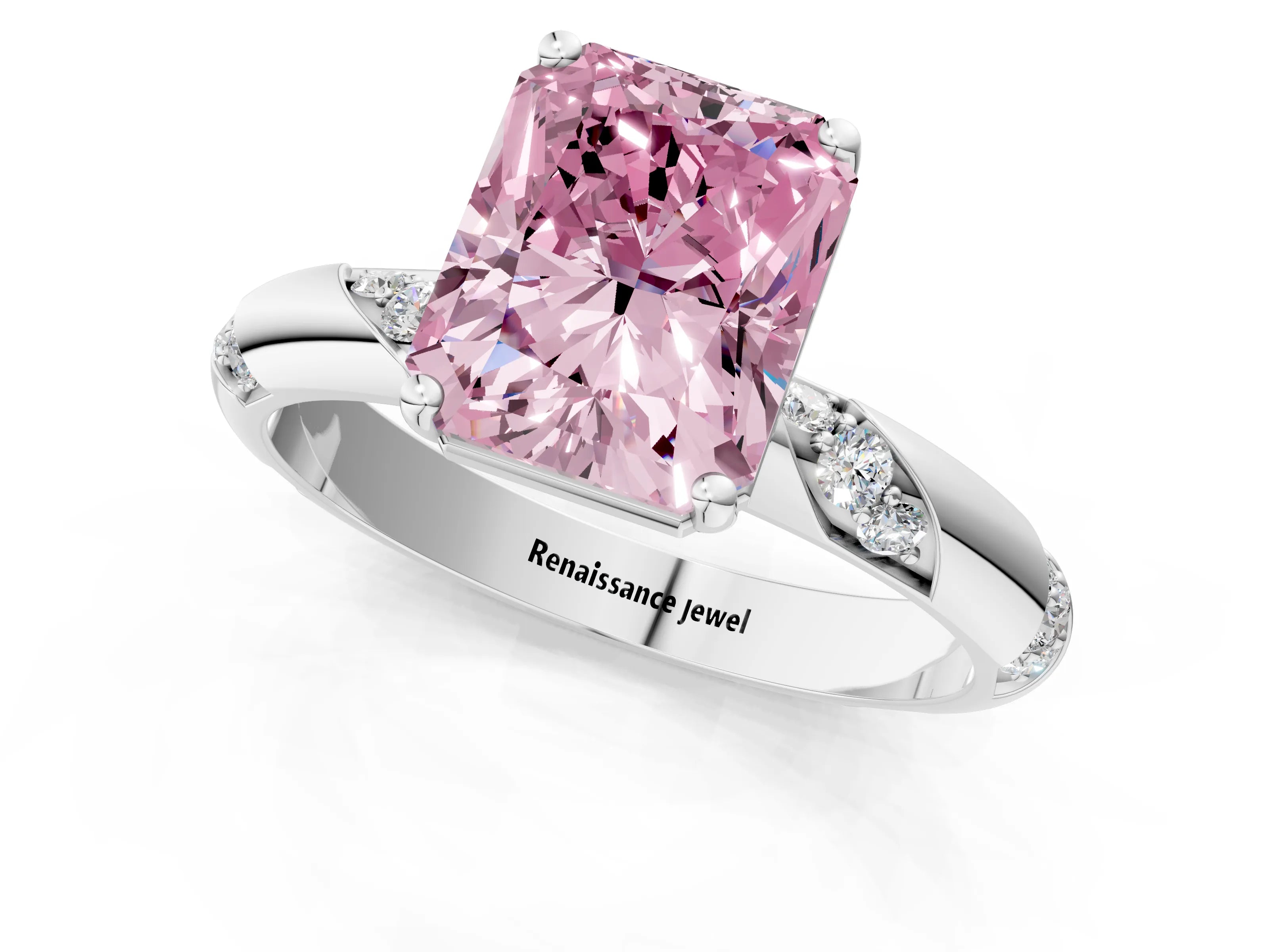White gold Fancy Pink Radiant Cut Solitaire Diamond Engagement Ring with Twisted Pave Band and Four-Prong Setting_76