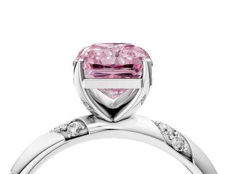 White gold Fancy Pink Radiant Cut Solitaire Diamond Engagement Ring with Twisted Pave Band and Four-Prong Setting_79