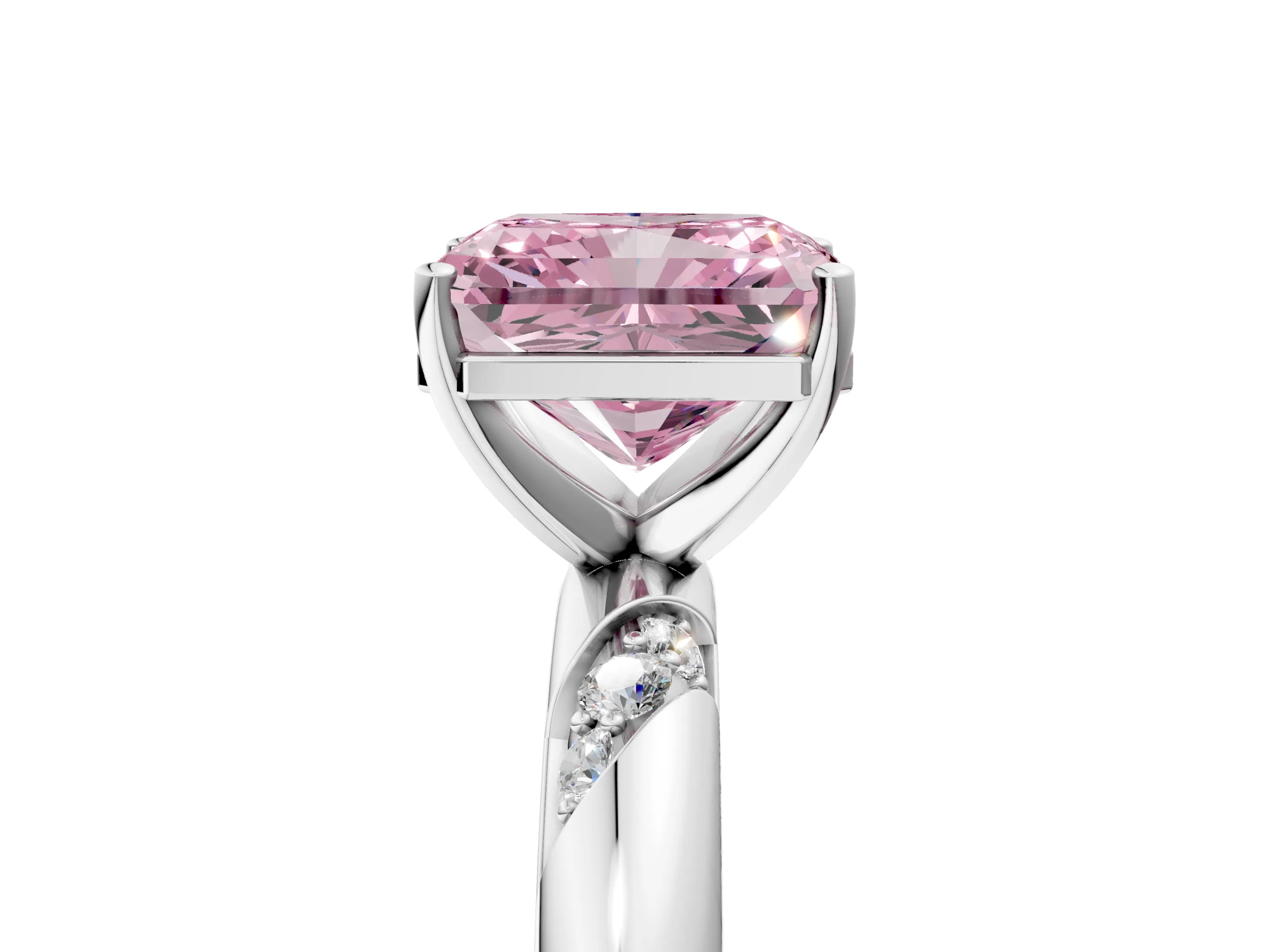 White gold Fancy Pink Radiant Cut Solitaire Diamond Engagement Ring with Twisted Pave Band and Four-Prong Setting_80