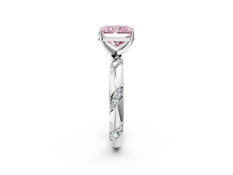 White gold Fancy Pink Radiant Cut Solitaire Diamond Engagement Ring with Twisted Pave Band and Four-Prong Setting_93