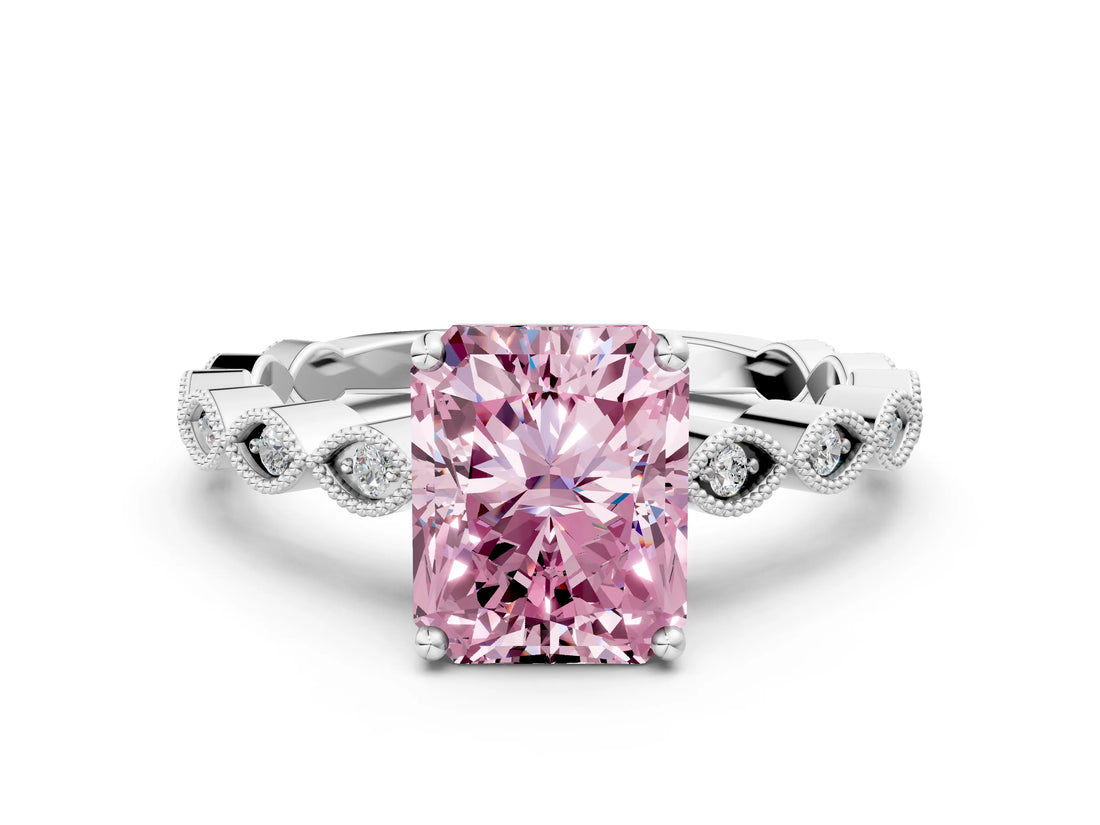 White gold Fancy Pink Radiant Cut Solitaire Diamond Ring with Infinity Twist Band and Four-Prong Setting_12