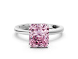 White gold Fancy Pink Radiant Cut Solitaire Diamond Ring with Prong Setting and Plain Band_12