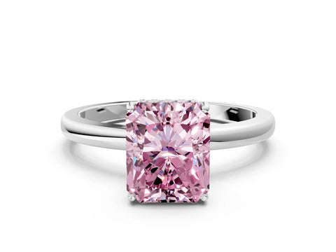 White gold Fancy Pink Radiant Cut Solitaire Diamond Ring with Prong Setting and Plain Band_12