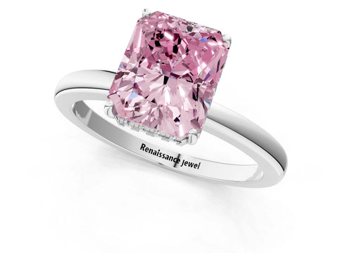 White gold Fancy Pink Radiant Cut Solitaire Diamond Ring with Prong Setting and Plain Band_13