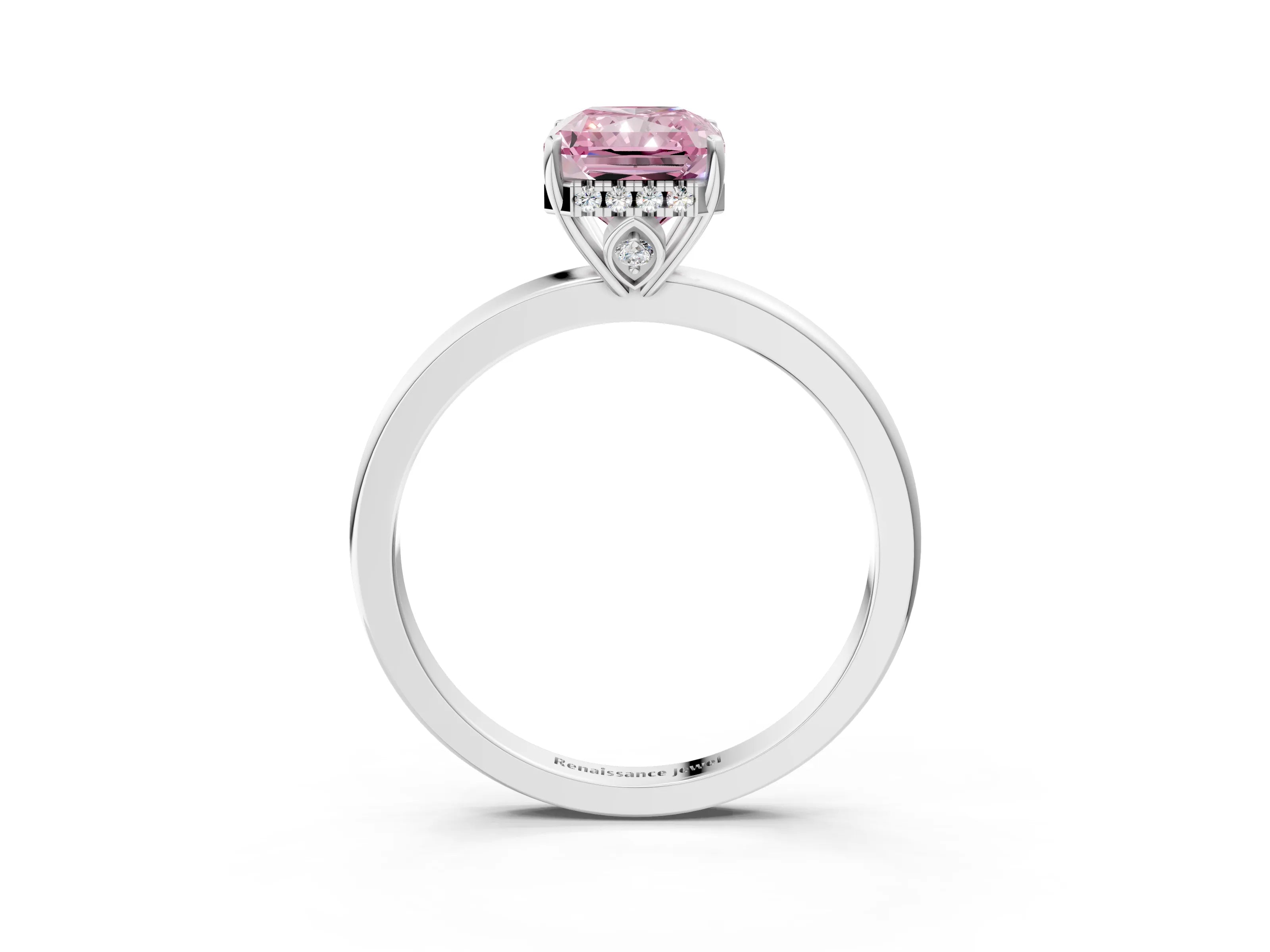 White gold Fancy Pink Radiant Cut Solitaire Diamond Ring with Prong Setting and Plain Band_15