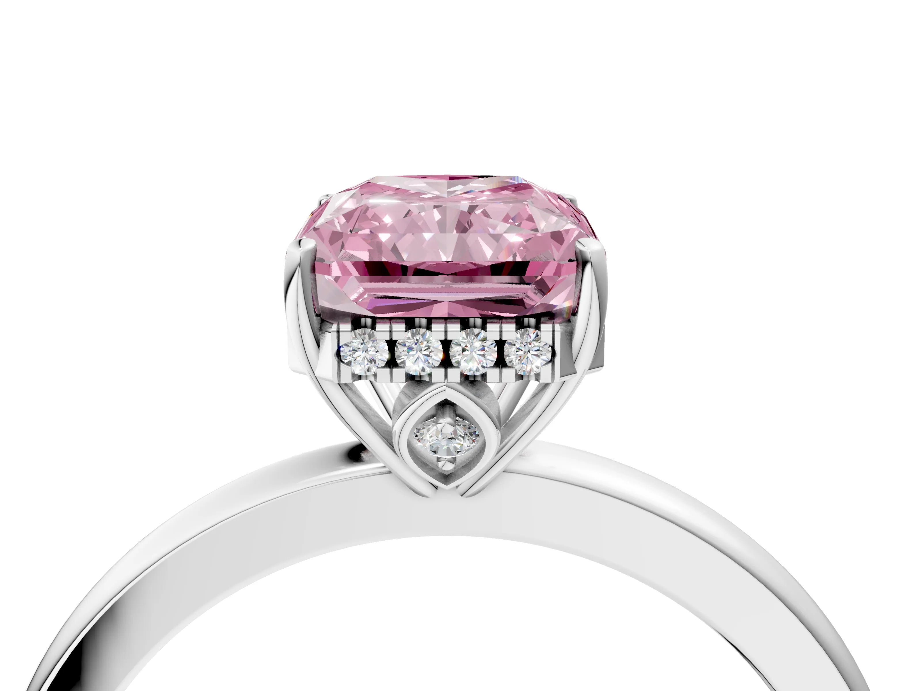 White gold Fancy Pink Radiant Cut Solitaire Diamond Ring with Prong Setting and Plain Band_16