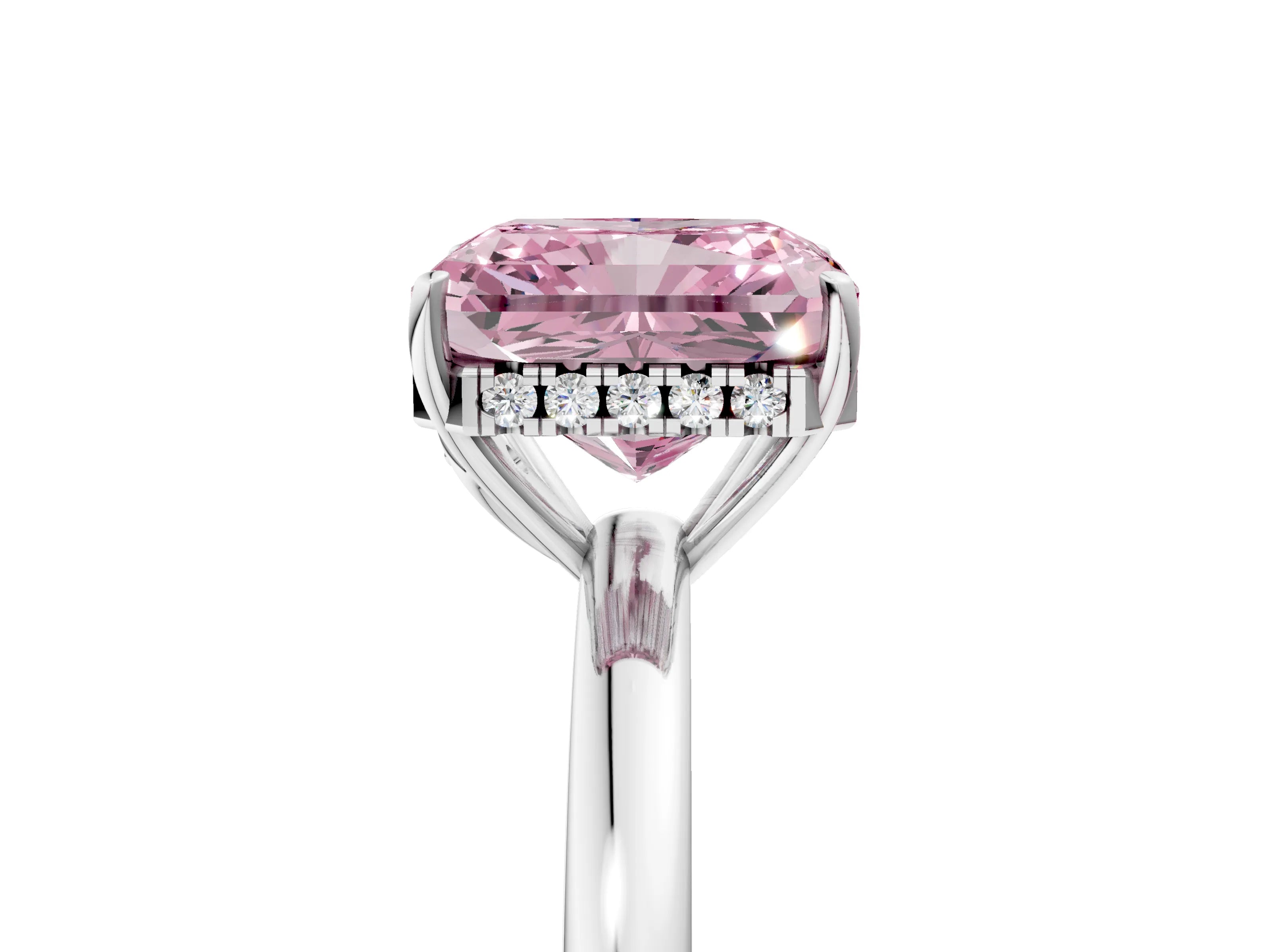 White gold Fancy Pink Radiant Cut Solitaire Diamond Ring with Prong Setting and Plain Band_17
