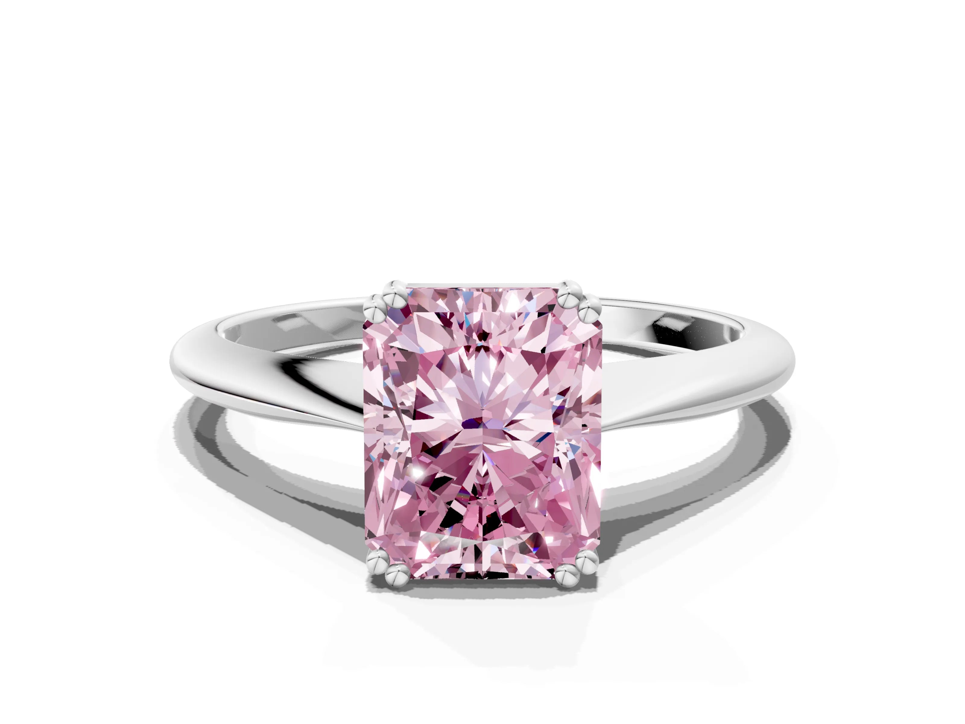 White gold Fancy Pink Radiant Cut Solitaire Diamond Ring with Six-Prong Setting and Classic Band