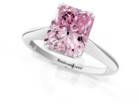 White gold Fancy Pink Radiant Cut Solitaire Diamond Ring with Six-Prong Setting and Classic Band_1