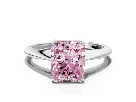 White gold Fancy Pink Radiant Cut Solitaire Diamond Ring with Six-Prong Setting and Classic Band