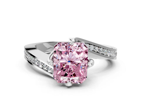 White gold Fancy Pink Radiant Cut Solitaire Diamond Twist Band with Pavé Setting and Four-Prong Setting_12