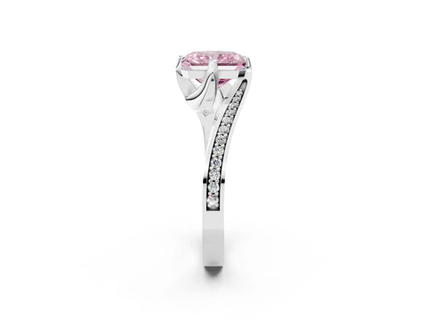 White gold Fancy Pink Radiant Cut Solitaire Diamond Twist Band with Pavé Setting and Four-Prong Setting_14