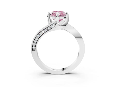 White gold Fancy Pink Radiant Cut Solitaire Diamond Twist Band with Pavé Setting and Four-Prong Setting_15