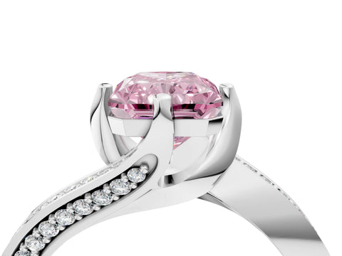 White gold Fancy Pink Radiant Cut Solitaire Diamond Twist Band with Pavé Setting and Four-Prong Setting_16