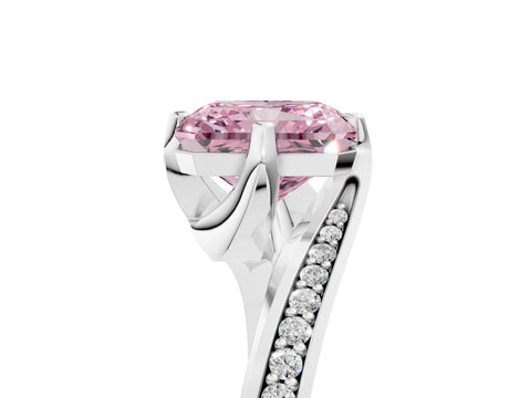 White gold Fancy Pink Radiant Cut Solitaire Diamond Twist Band with Pavé Setting and Four-Prong Setting_17