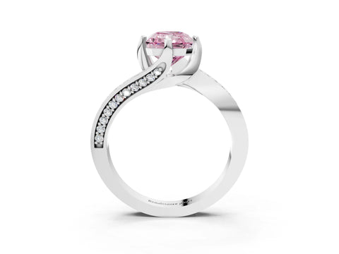 White gold Fancy Pink Radiant Cut Solitaire Diamond Twist Band with Pavé Setting and Four-Prong Setting_3