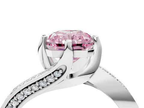 White gold Fancy Pink Radiant Cut Solitaire Diamond Twist Band with Pavé Setting and Four-Prong Setting_4