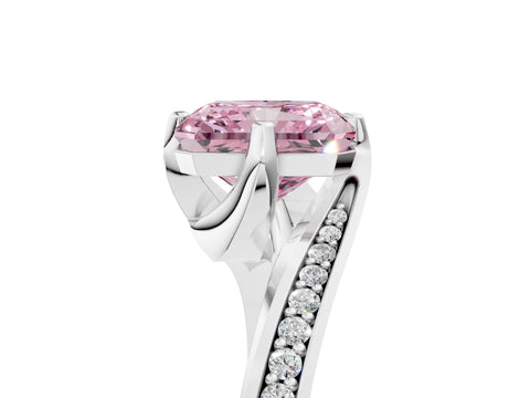White gold Fancy Pink Radiant Cut Solitaire Diamond Twist Band with Pavé Setting and Four-Prong Setting_5