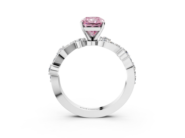 Platinum Fancy Pink Radiant  Cut Solitaire Diamond Twisted Band with Pave Setting