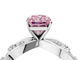 White gold Fancy Pink Radiant  Cut Solitaire Diamond with Side Stones on Criss-Cross Band and Four-Prong Setting_7