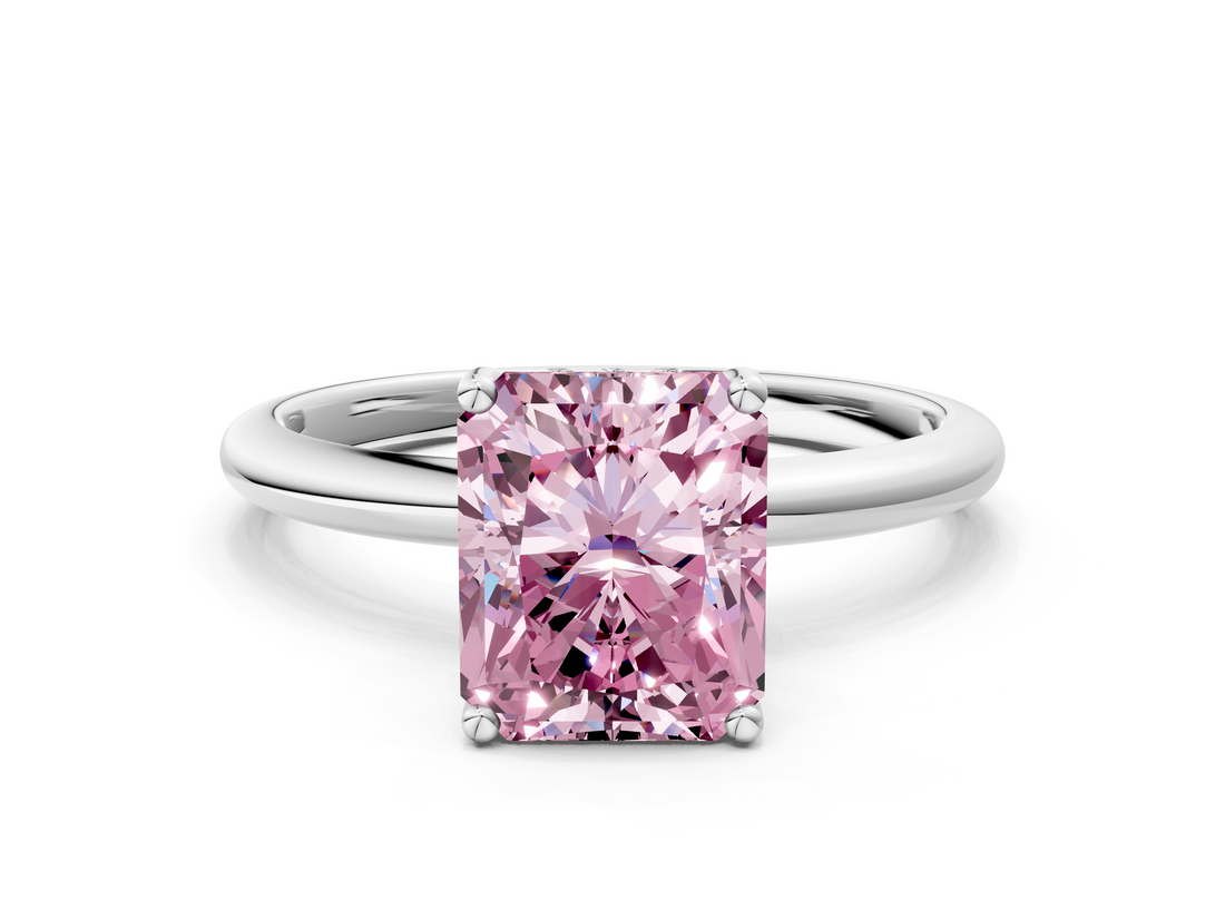 White gold Fancy Pink Radiant  Cut Solitaire Engagement Ring with Four-Prong Setting and Classic Band_20