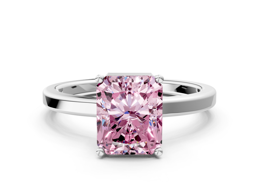 White gold Fancy Pink Radiant  Cut Solitaire Engagement Ring with Four-Prong Setting on a Classic Band_20
