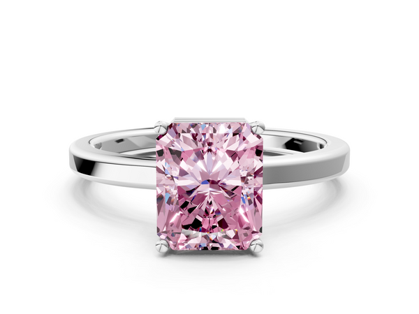 White gold Fancy Pink Radiant  Cut Solitaire Engagement Ring with Four-Prong Setting on a Classic Band