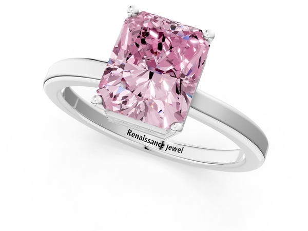 White gold Fancy Pink Radiant  Cut Solitaire Engagement Ring with Four-Prong Setting on a Classic Band
