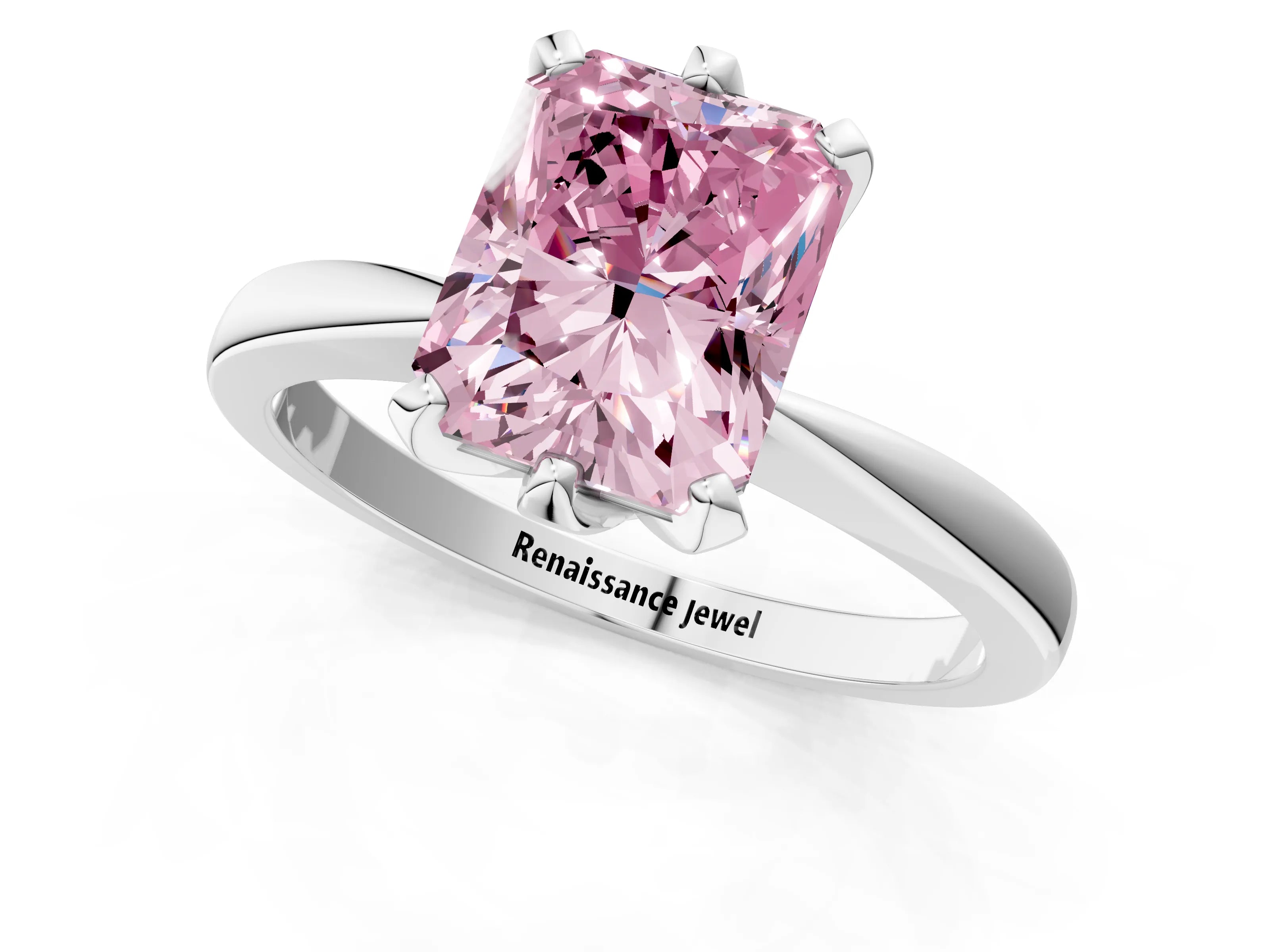 White gold Fancy Pink Radiant Cut Solitaire Engagement Ring with Six-Prong Setting and Tapered Band_1