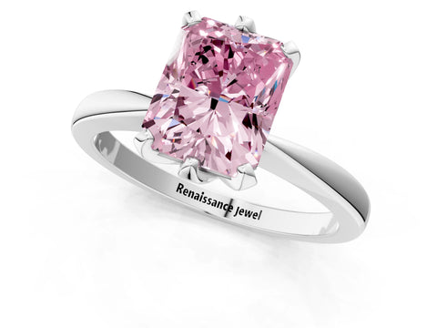White gold Fancy Pink Radiant Cut Solitaire Engagement Ring with Six-Prong Setting and Tapered Band_1