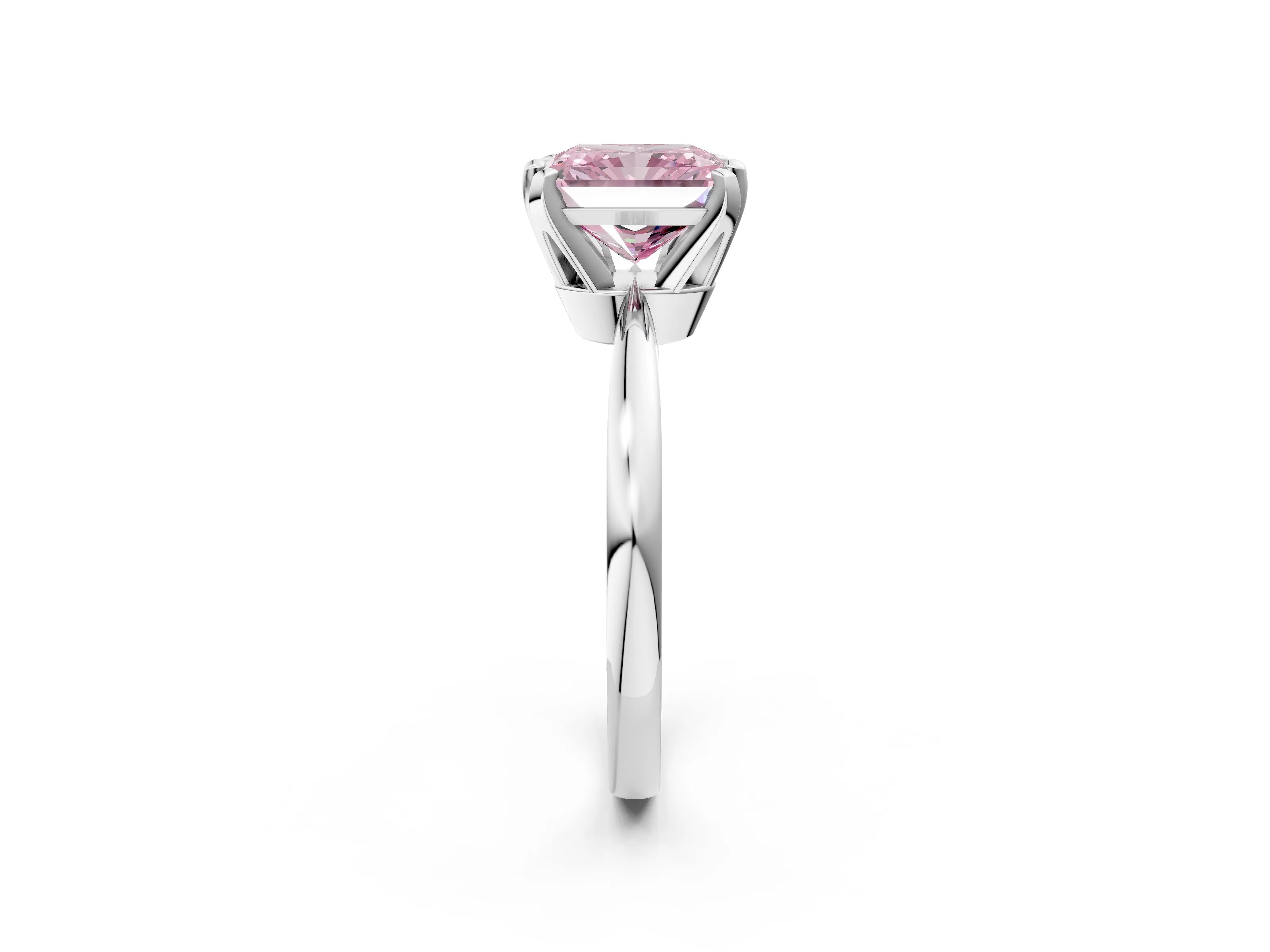 White gold Fancy Pink Radiant Cut Solitaire Engagement Ring with Six-Prong Setting and Tapered Band_2