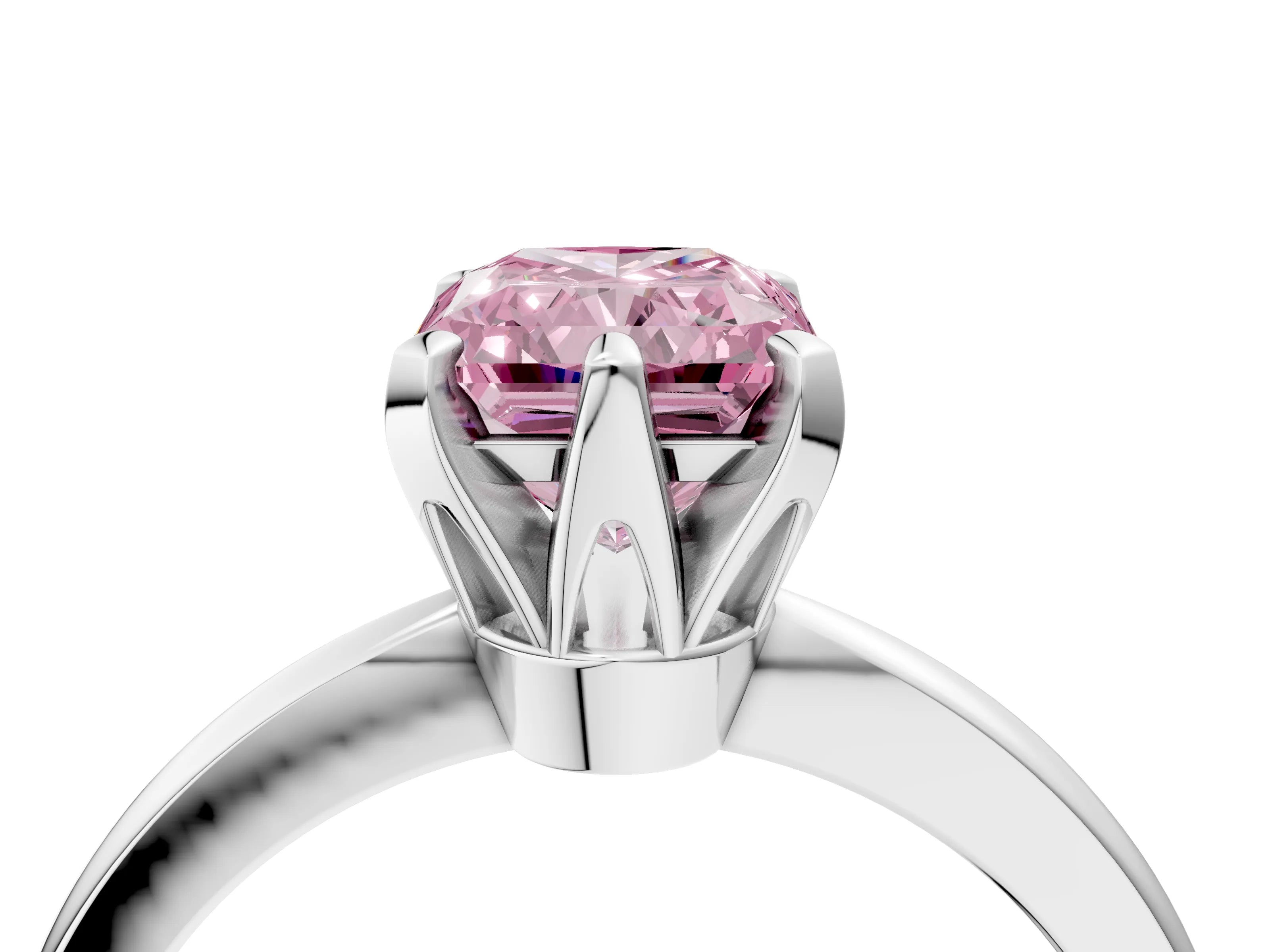 White gold Fancy Pink Radiant Cut Solitaire Engagement Ring with Six-Prong Setting and Tapered Band_4