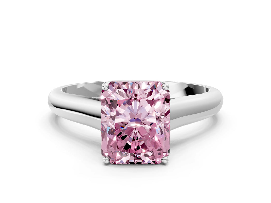 White gold Fancy Pink Radiant Cut Solitaire Engagement Ring with Tapered Band and Four-Prong Setting_15