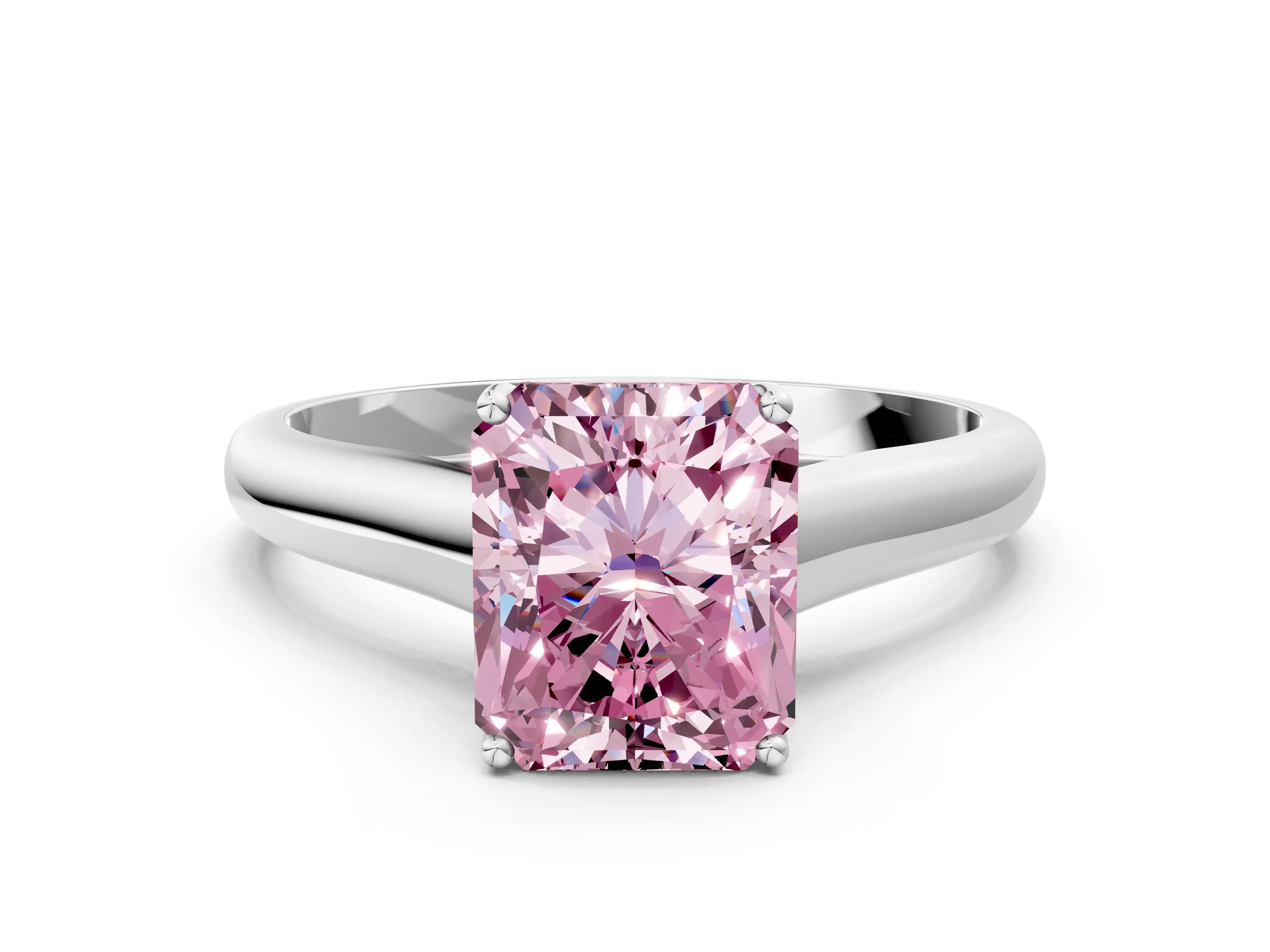 White gold Fancy Pink Radiant Cut Solitaire Engagement Ring with Tapered Band and Four-Prong Setting_3