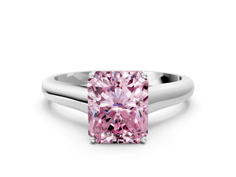 White gold Fancy Pink Radiant Cut Solitaire Engagement Ring with Tapered Band and Four-Prong Setting_3