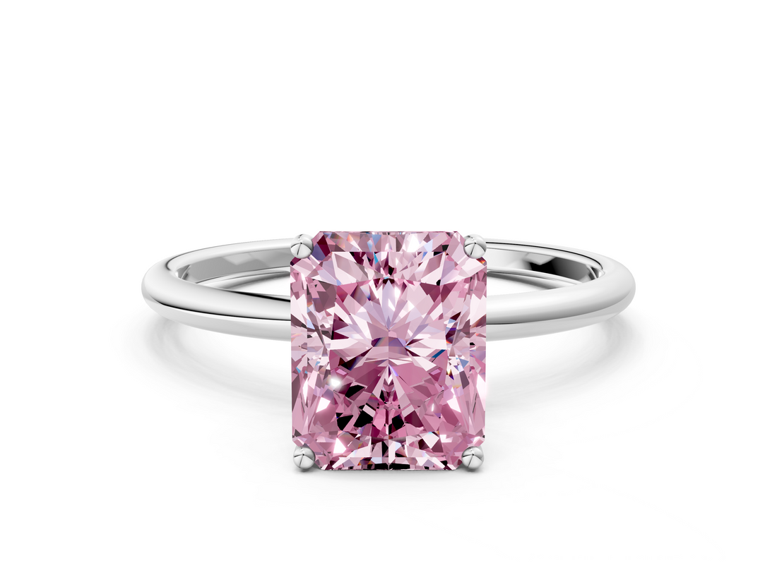 White gold Fancy Pink Radiant  Cut Solitaire Engagement Ring with Thin Band and Four-Prong Setting_3