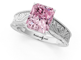 White gold Fancy Pink Radiant  Cut Solitaire Engraved Band with Four-Prong Setting_94