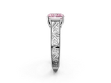 White gold Fancy Pink Radiant  Cut Solitaire Engraved Band with Four-Prong Setting_95