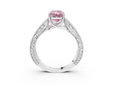 White gold Fancy Pink Radiant  Cut Solitaire Engraved Band with Four-Prong Setting_96