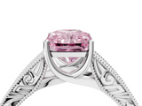 White gold Fancy Pink Radiant  Cut Solitaire Engraved Band with Four-Prong Setting_97
