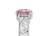 White gold Fancy Pink Radiant  Cut Solitaire Engraved Band with Four-Prong Setting_98