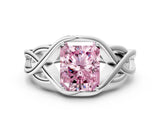 White gold Fancy Pink Radiant Cut Solitaire Intertwined Band Prong Setting Ring