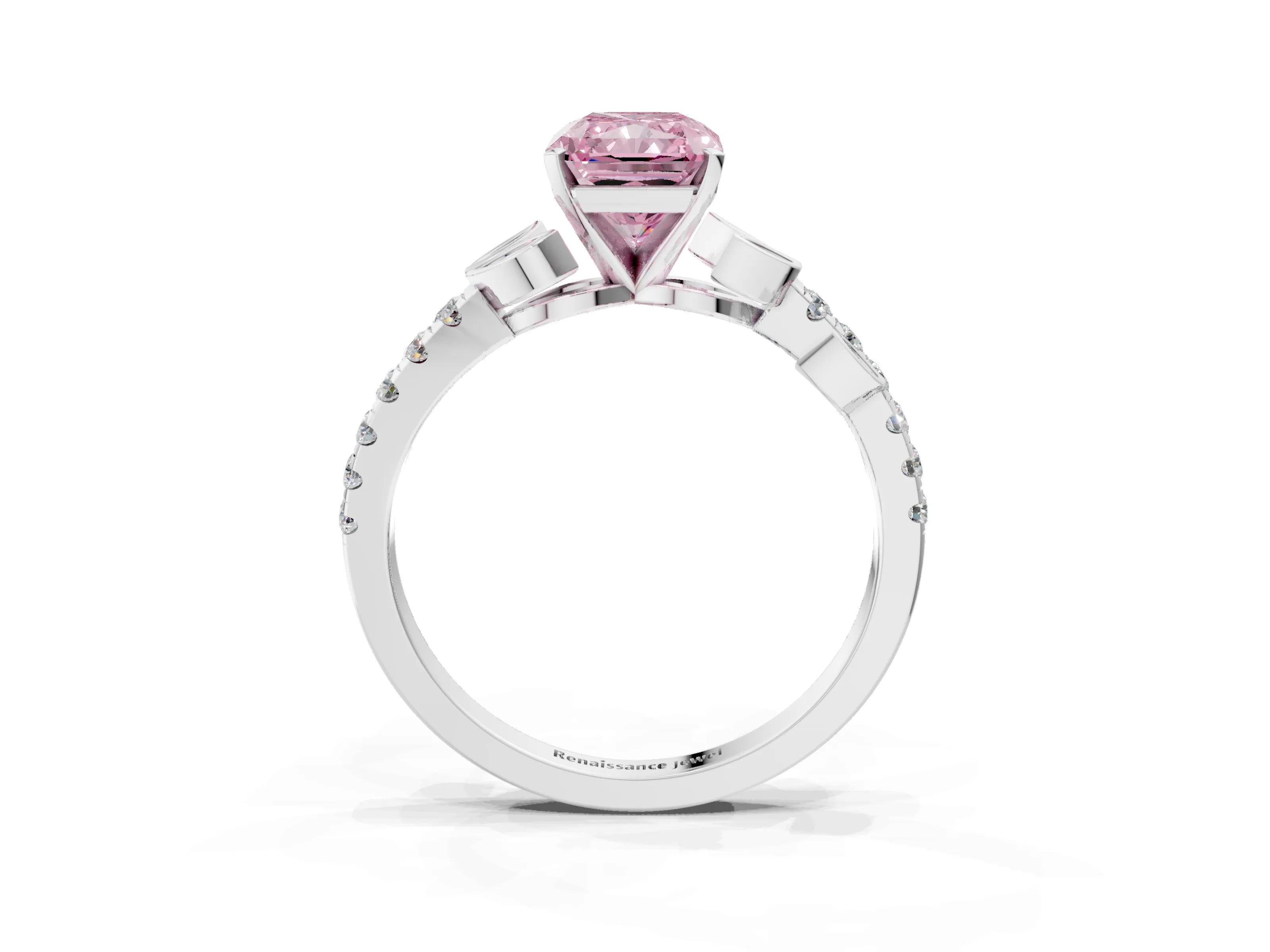 White gold Fancy Pink Radiant Cut Solitaire Leaf-Inspired Diamond Ring with Pavé Band and Four-Prong Setting_15